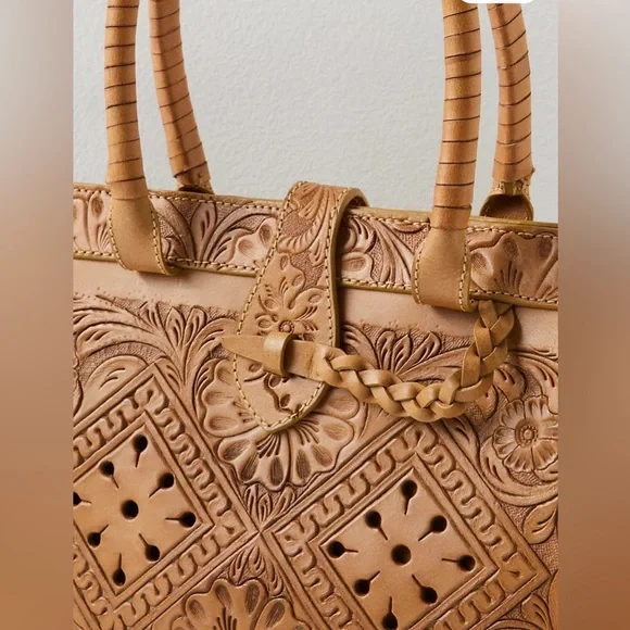 Bohemian Cleobella Arya Medium Brown Leather Embossed Detailed Handbag